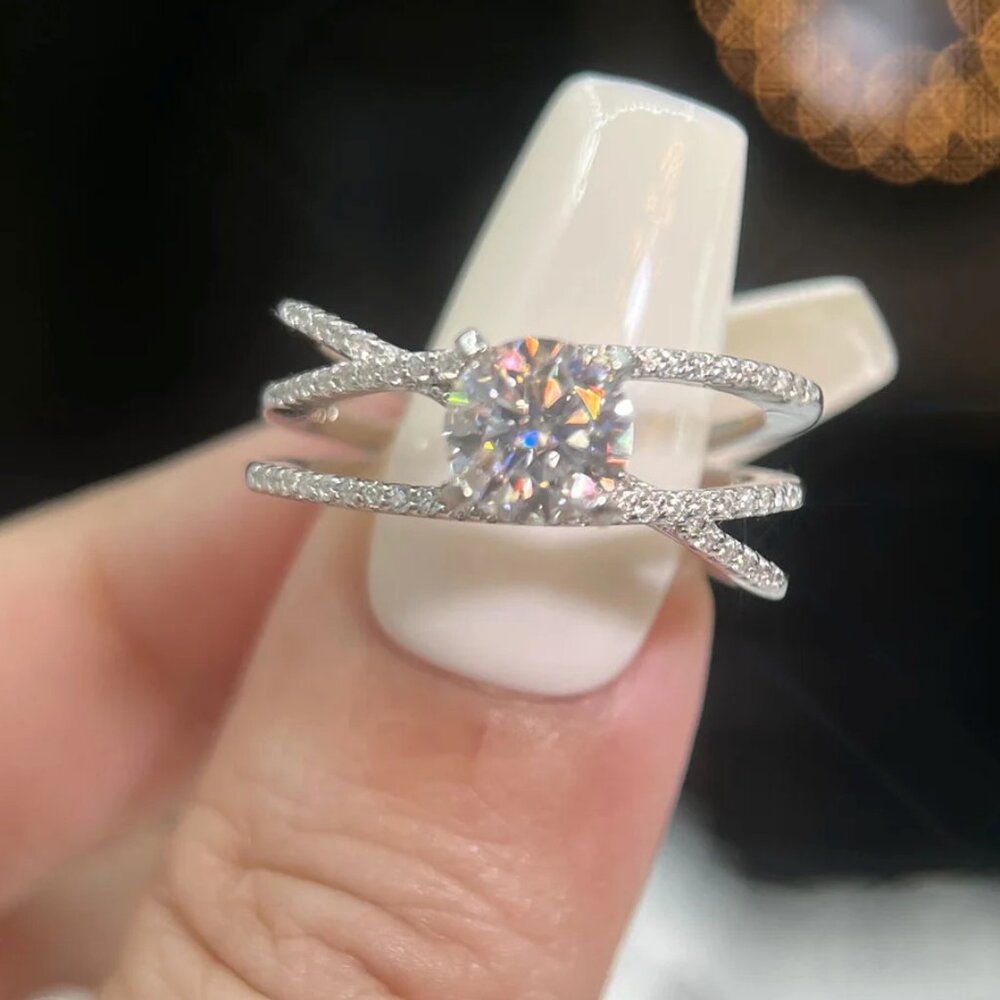 Criss-Cross Moissanite Engagement Ring | Passes Diamond Tester | 925 Silver